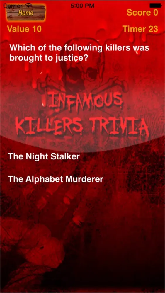 Tangkapan layar Infamous Killer Trivia