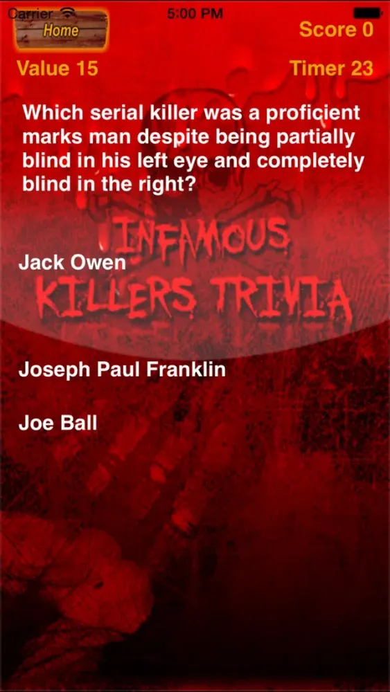 Tangkapan layar Infamous Killer Trivia