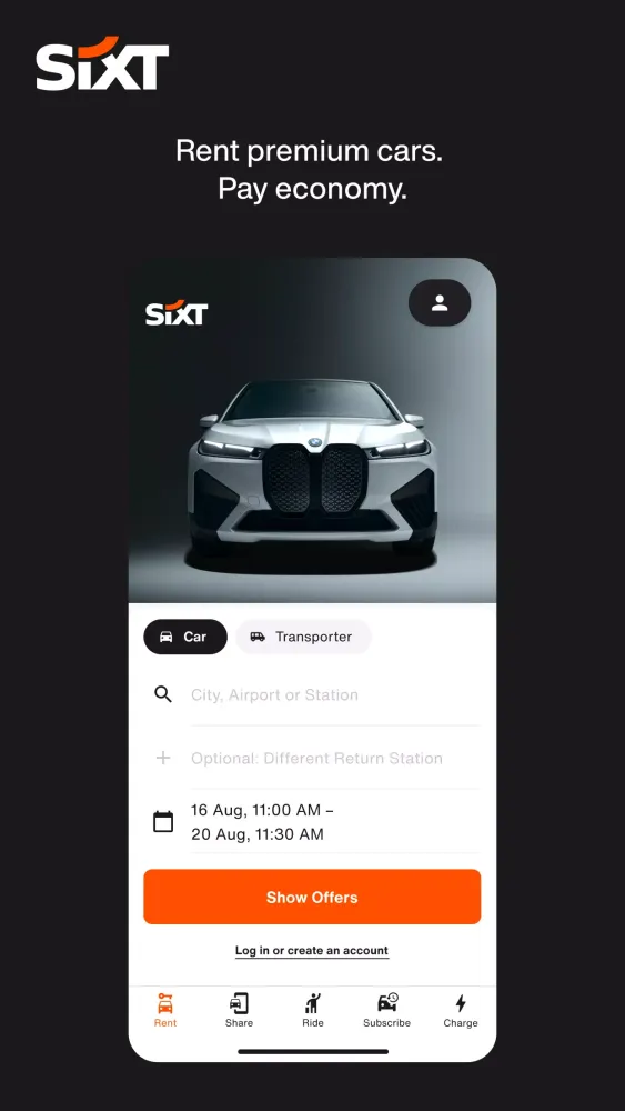 Captures d'écran de SIXT rent. share. ride. plus.