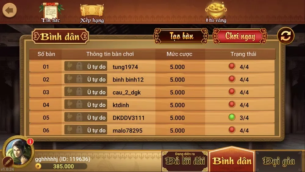 Screenshot di Chắn Việt Nam