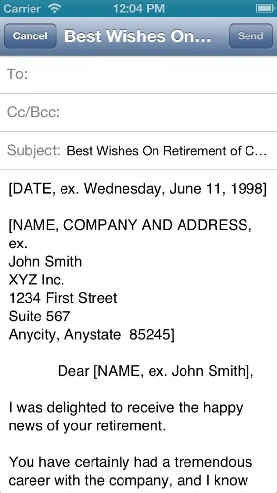 Personal Letter to friends and collegues in the companys स्क्रीनशॉट