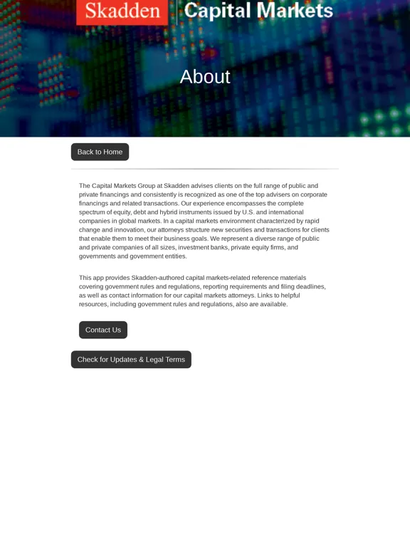 ภาพหน้าจอของ Skadden Capital Markets iPad 