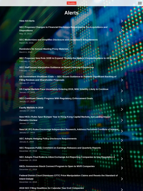 ภาพหน้าจอของ Skadden Capital Markets iPad 