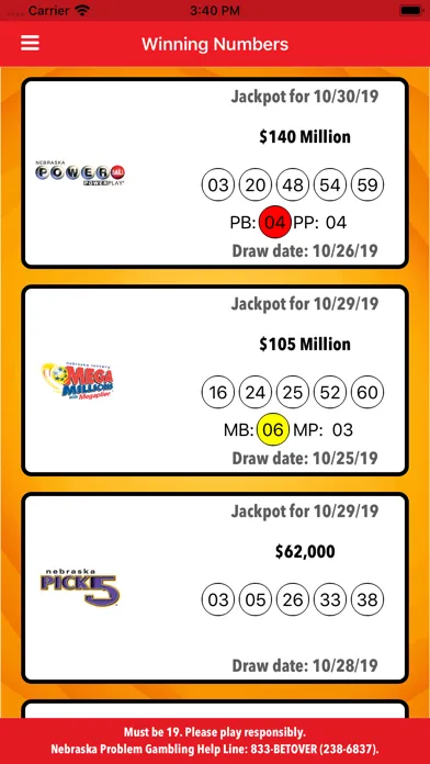 Nebraska Lottery Screenshots
