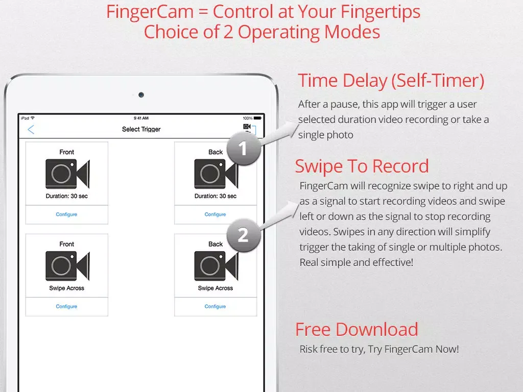 FingerCam Swipe based Spy Camera for capturing stealth candid moments iPad  Screenshots