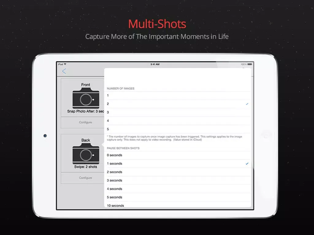 FingerCam Swipe based Spy Camera for capturing stealth candid moments iPad  Screenshots