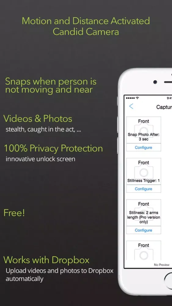 Motion CandidCam+ Lock.down to keep Secret Photo & Video safe using Secure Album Vault with self destruct protect.ion Screenshots