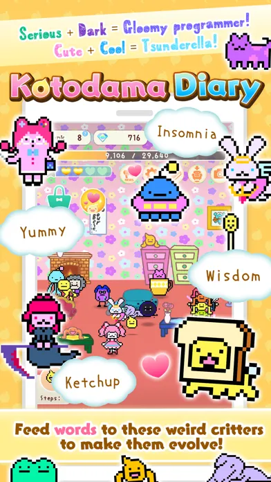 Capturas de tela do Kotodama Diary