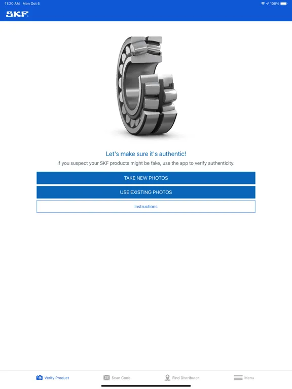 Tangkapan layar SKF Authenticate iPad 