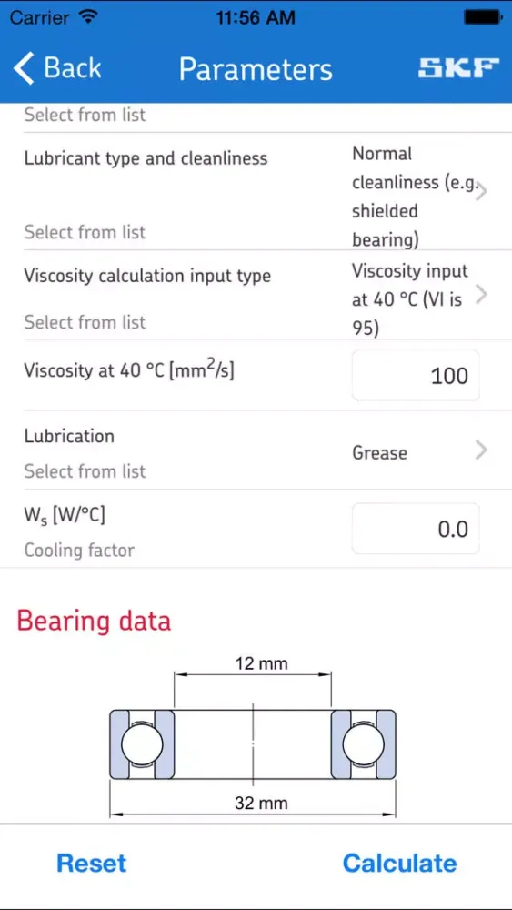 SKF Bearing Calculator スクリーンショット