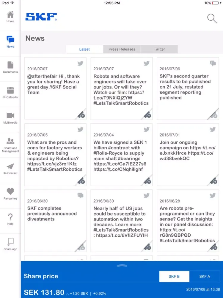 SKF Investor Relations iPad 应用截图