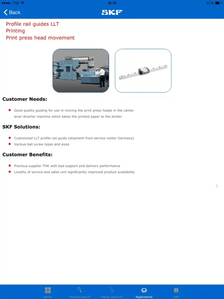 Captures d'écran de SKF Linear Guides Select iPad 