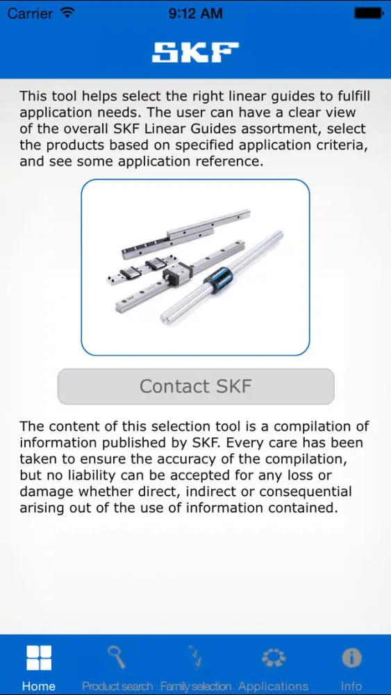 Captures d'écran de SKF Linear Guides Select