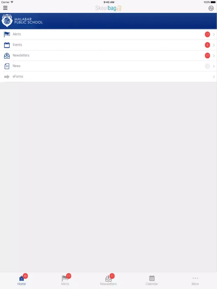 Tangkapan skrin Malabar Public School - Skoolbag iPad 