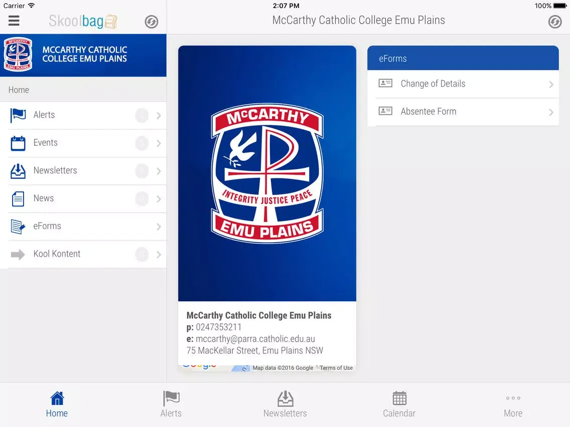 McCarthy College Emu Plains - Skoolbag iPad  Screenshots