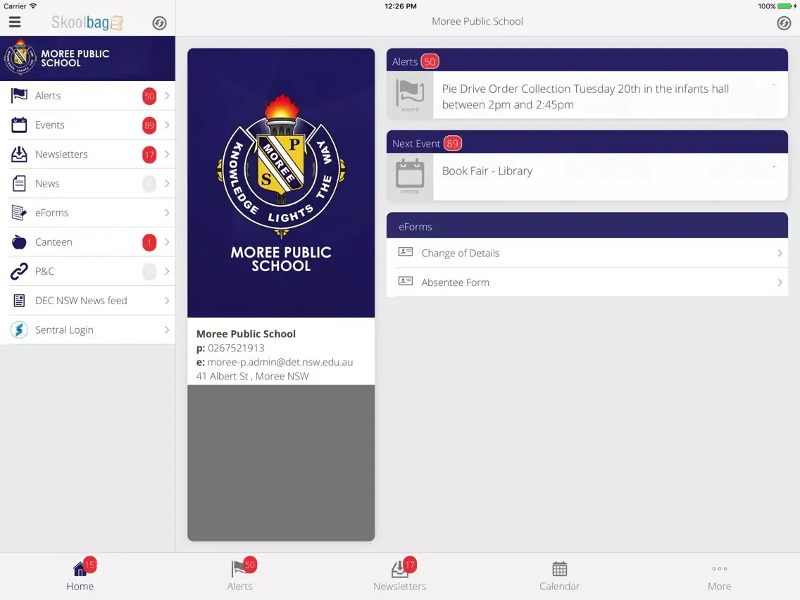Moree Public School - Skoolbag iPad  スクリーンショット