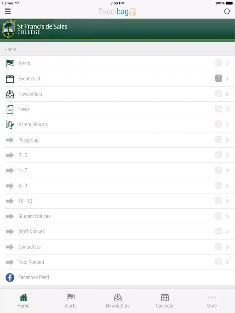 St Francis de Sales College - Skoolbag iPad  Screenshots