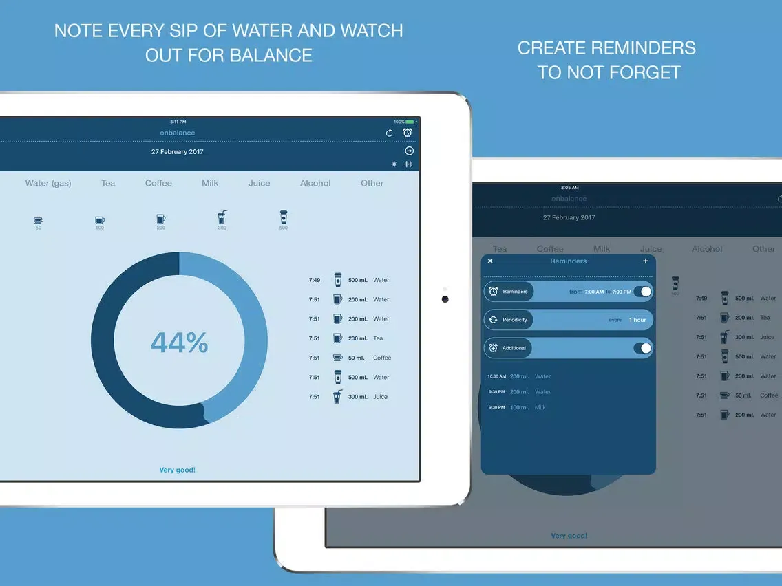 onbalance - simple water tracker iPad  Screenshots