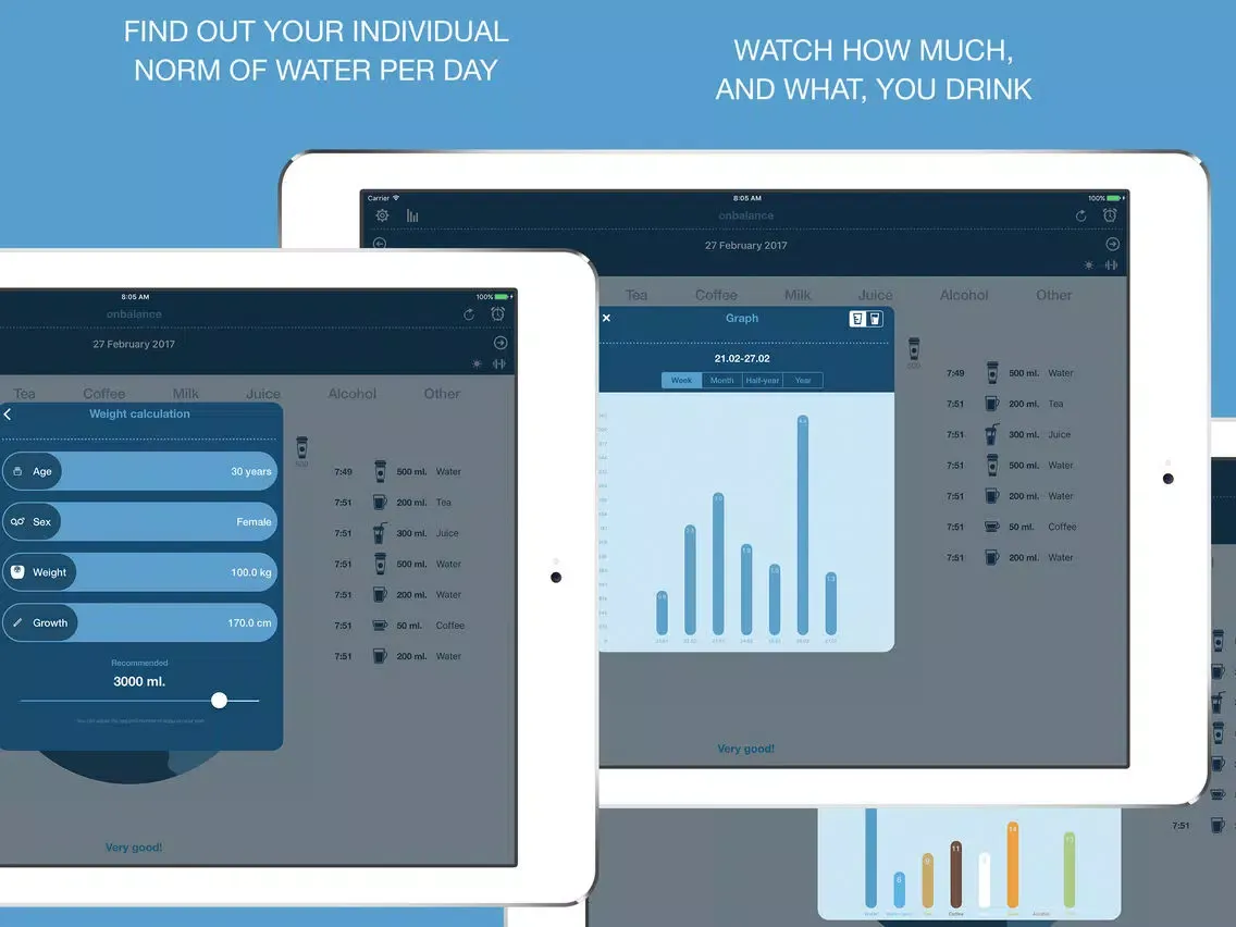 onbalance - simple water tracker iPad  Screenshots