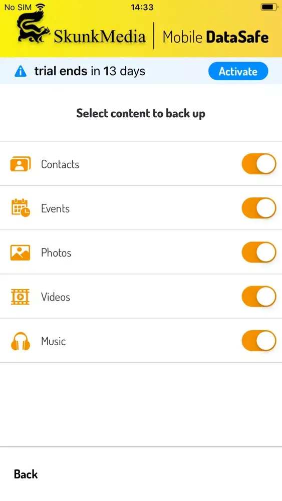 Capturas de tela do Mobile DataSafe