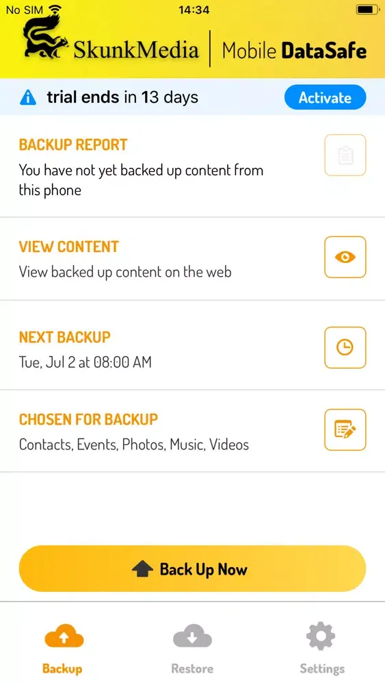 Capturas de tela do Mobile DataSafe