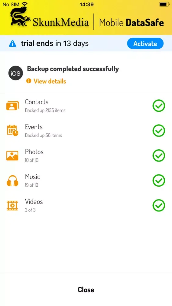 Capturas de tela do Mobile DataSafe
