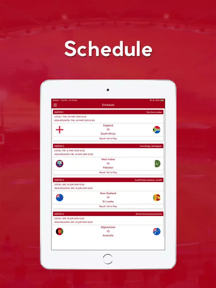 Live Cricket WC 2019 iPad  سکرین شاٹس