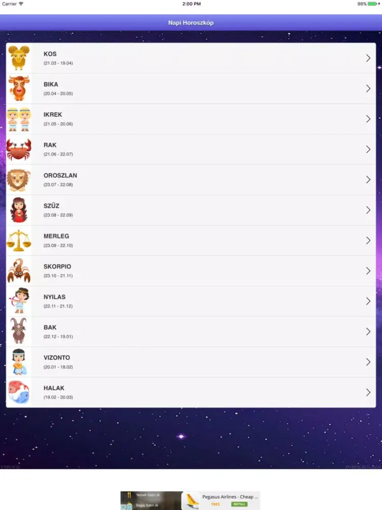 Napi Horoszkóp iPad  Screenshots