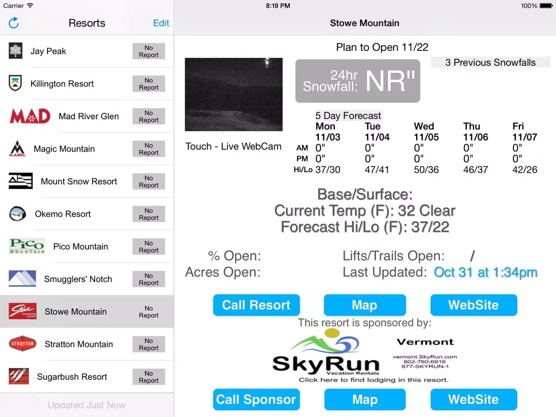 Vermont Snow Report iPad  स्क्रीनशॉट
