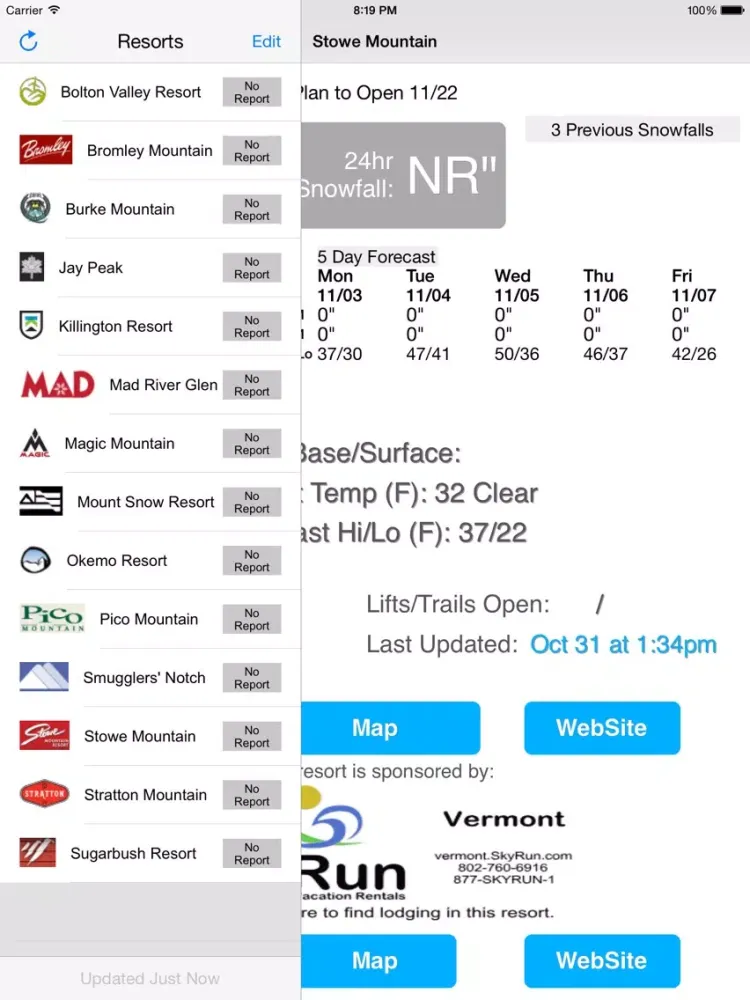 Vermont Snow Report iPad  स्क्रीनशॉट