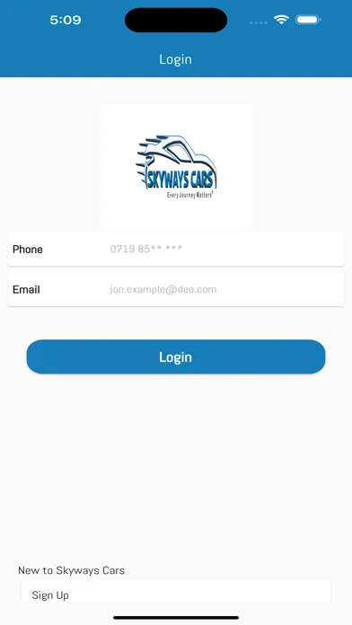 Ảnh chụp màn hình của Skyways Cars Customer Booking