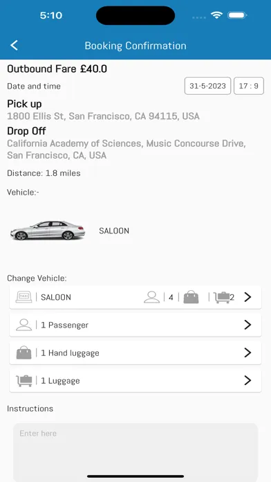 Ảnh chụp màn hình của Skyways Cars Customer Booking