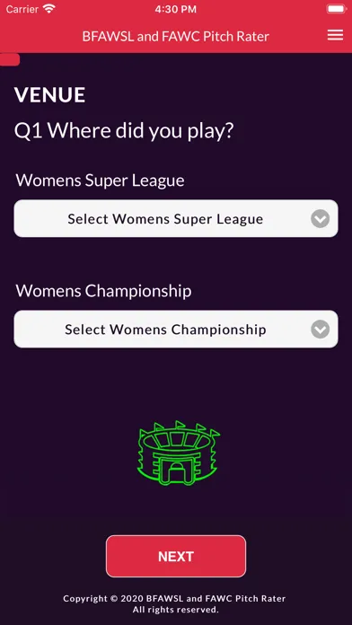 BFAWSL and FAWC Pitch Rater Screenshots