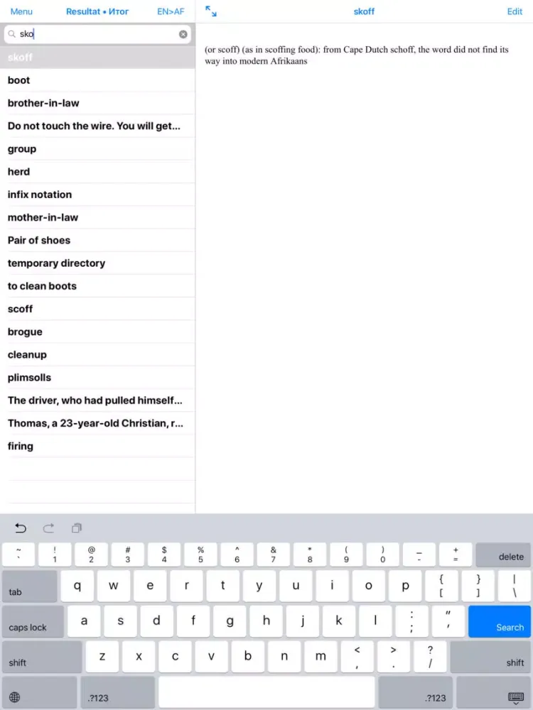 Capturas de pantalla de Great English-Afrikaans Dict. iPad 
