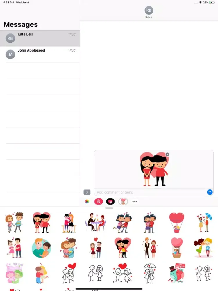 Cute Couple Love Stickers Pack iPad 應用截圖