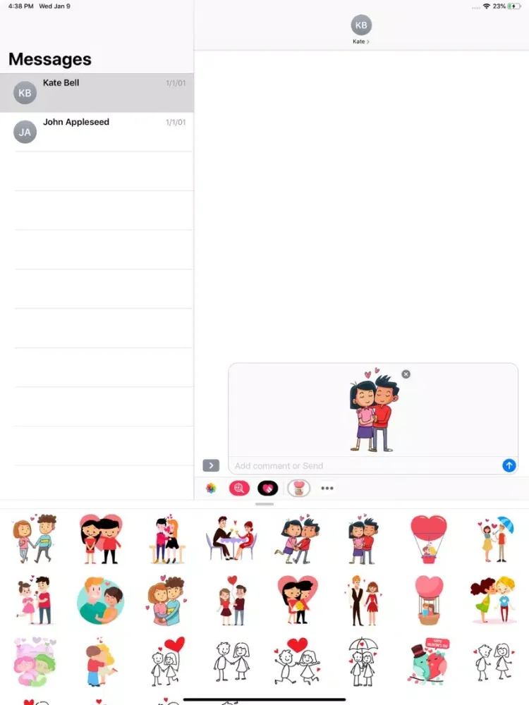 Cute Couple Love Stickers Pack iPad 應用截圖