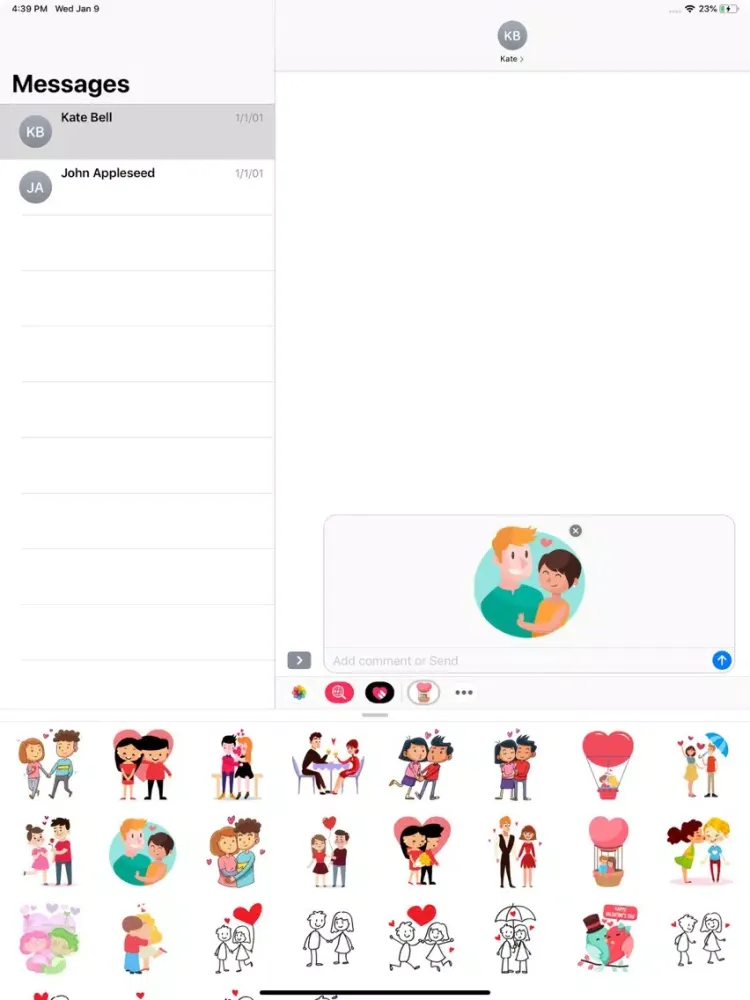 Cute Couple Love Stickers Pack iPad 應用截圖
