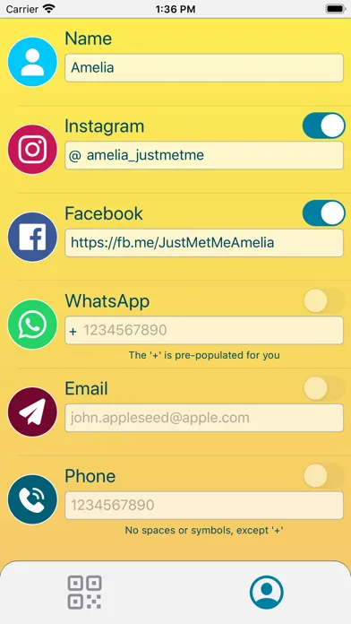 JustMetMe contact share by QR Screenshots