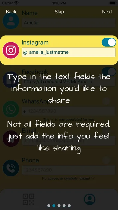 JustMetMe contact share by QR Screenshots
