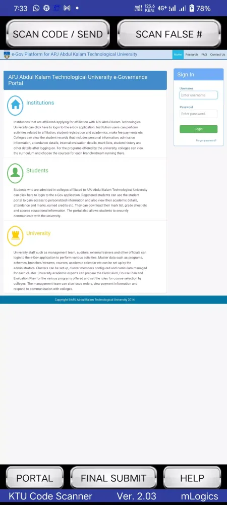 KTU Code Scanner Screenshots