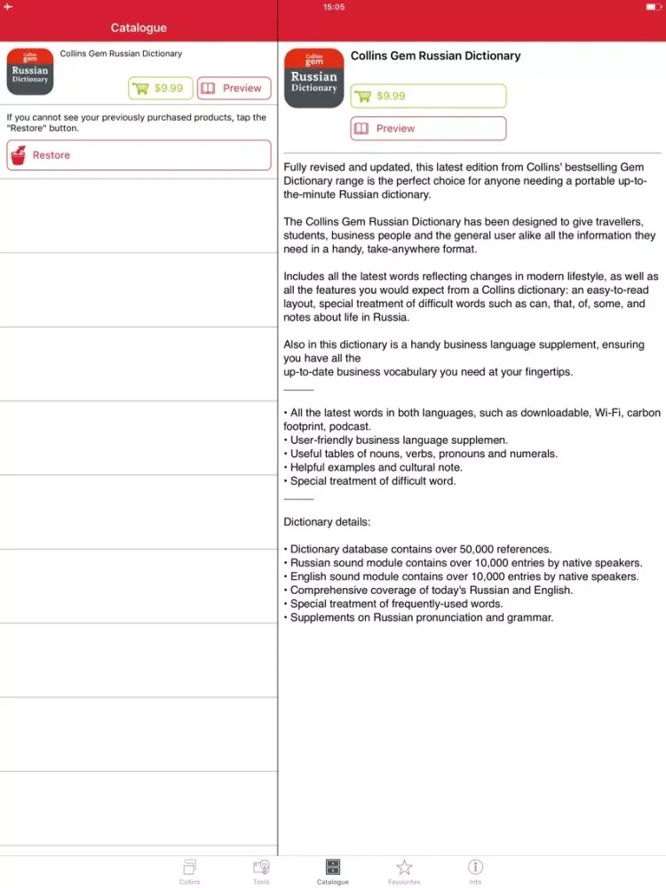 Capturas de tela do Collins Gem Russian Dictionary iPad 