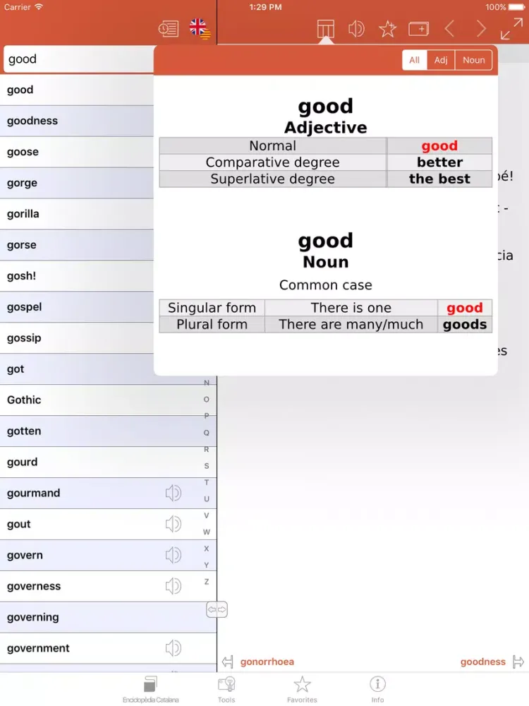 Capturas de tela do Compact English-Catalan Catalan-English Dictionary from Enciclopèdia Catalana iPad 
