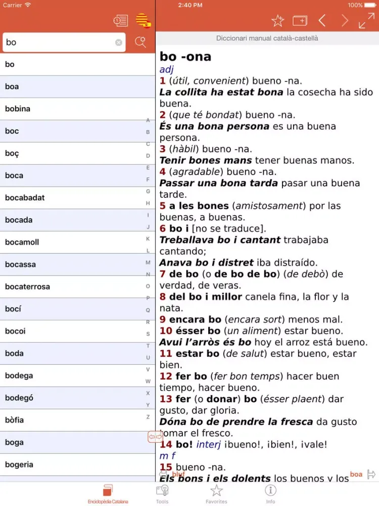 Compact Spanish-Catalan Catalan-Spanish Dictionary from Enciclopèdia Catalana iPad  Screenshots