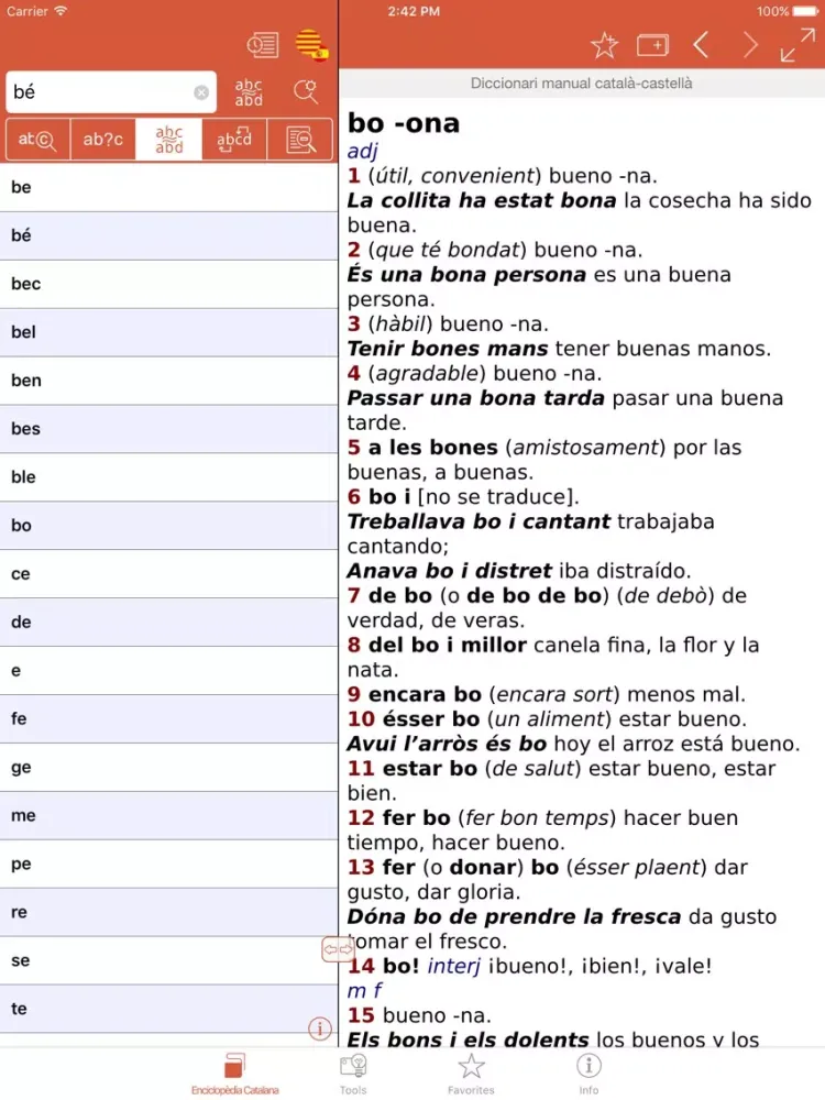 Compact Spanish-Catalan Catalan-Spanish Dictionary from Enciclopèdia Catalana iPad  Screenshots
