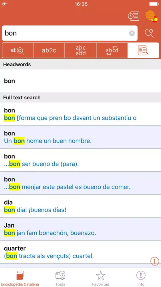 Compact Spanish-Catalan Catalan-Spanish Dictionary from Enciclopèdia Catalana Screenshots
