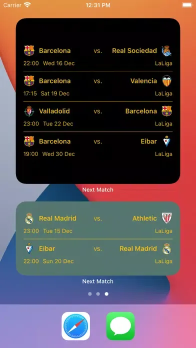 Capturas de tela do Next Match Widget