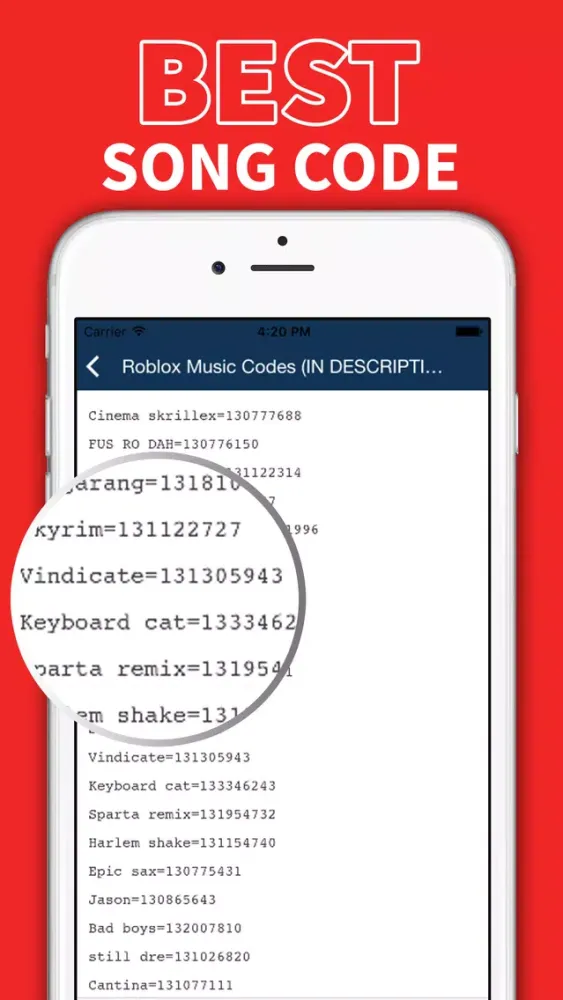 Tangkapan skrin Music Code for Roblox