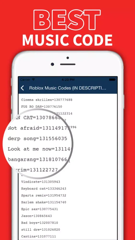 Tangkapan skrin Music Code for Roblox