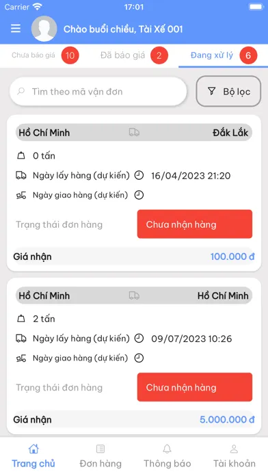 Tangkapan skrin Smart Cargo TMS - Chủ Xe