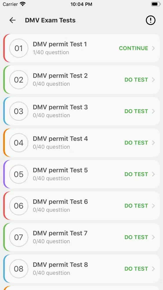 Zrzuty ekranu DMV Permit Test 2020